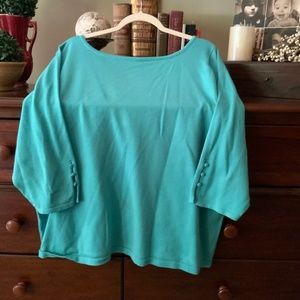 Beautiful Turquoise Light Gauge Sweater with button Sleeve Accents